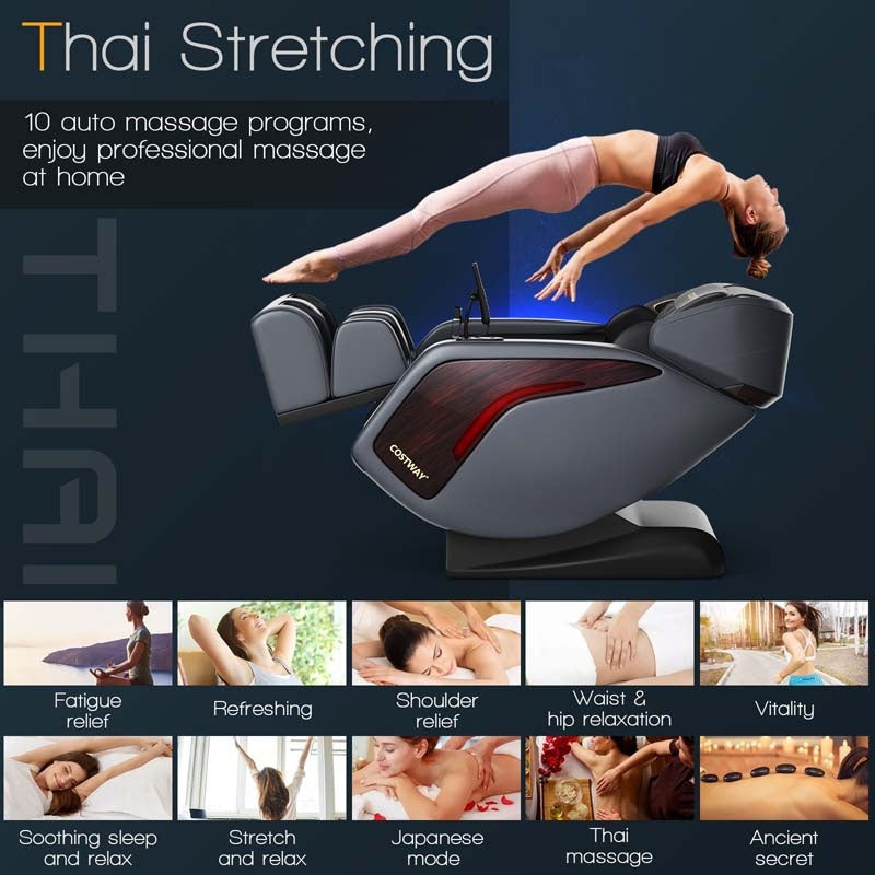 Thai Stretch 3D Zero Gravity Massage Chair Full Body SL Track Massage Recliner with Phone Holder