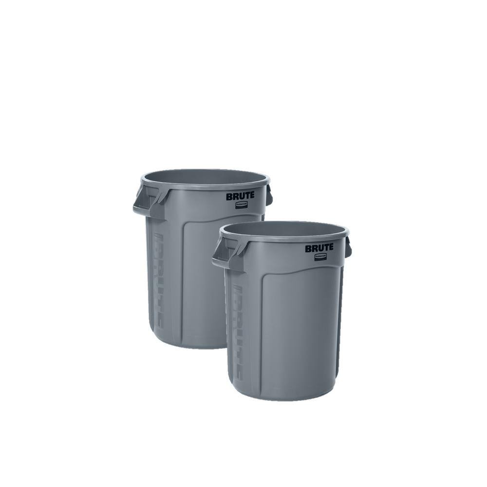 Rubbermaid Commercial Products Brute 10 Gal. Round Outdoor Trash Can with Lid (2-Pack) 2025245-2