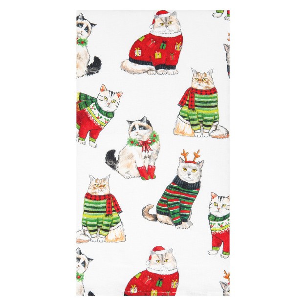 X 18 quot Christmas Holiday All Over Print Cats In Sweaters Printed Cotton Kitchen Dish Towel