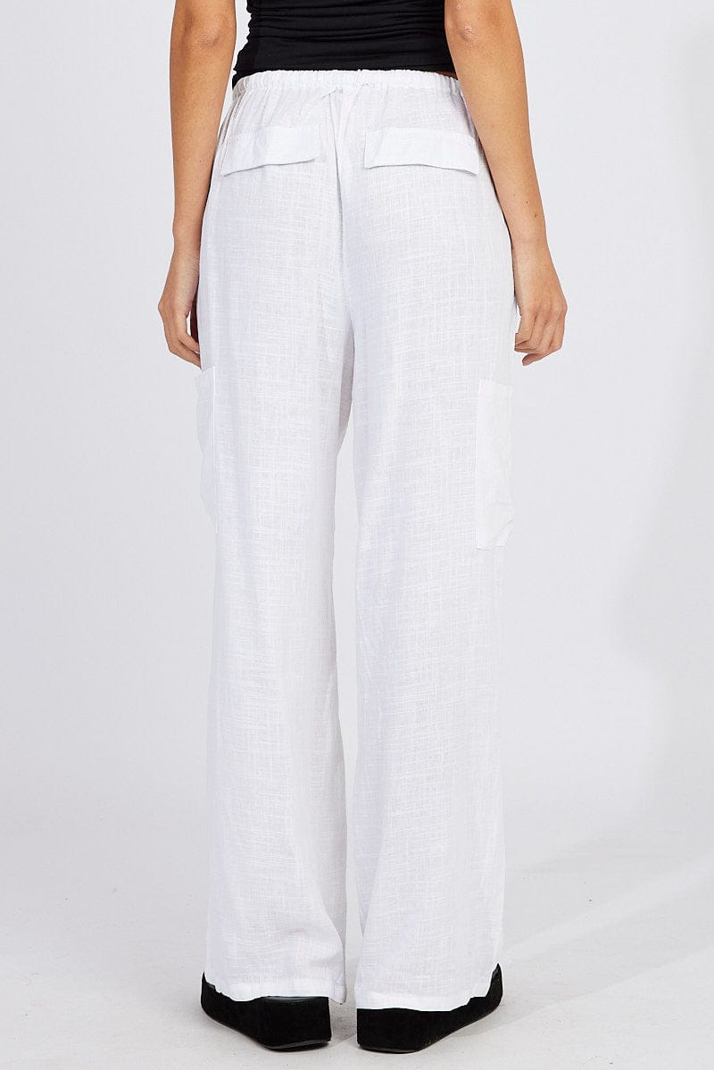 White Wide Leg Pants Mid Rise Linen Blend