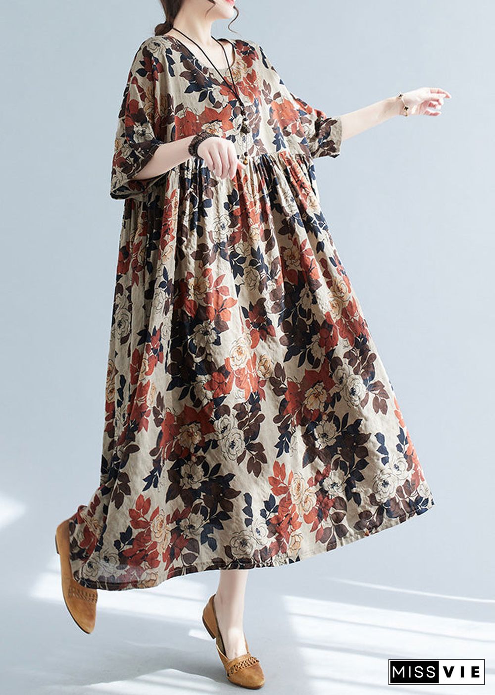 Elegant O-Neck Print Patchwork Long Dresses Short Sleeve