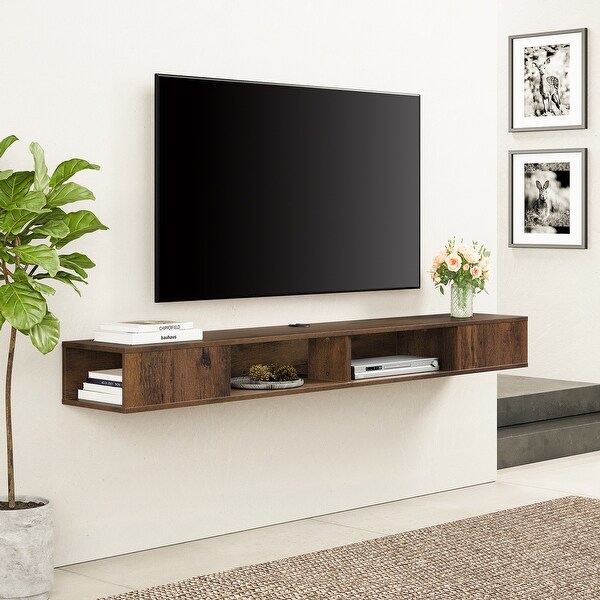 Floating Wall Mounted TV Stand with Storage， Brown， 70 Inch