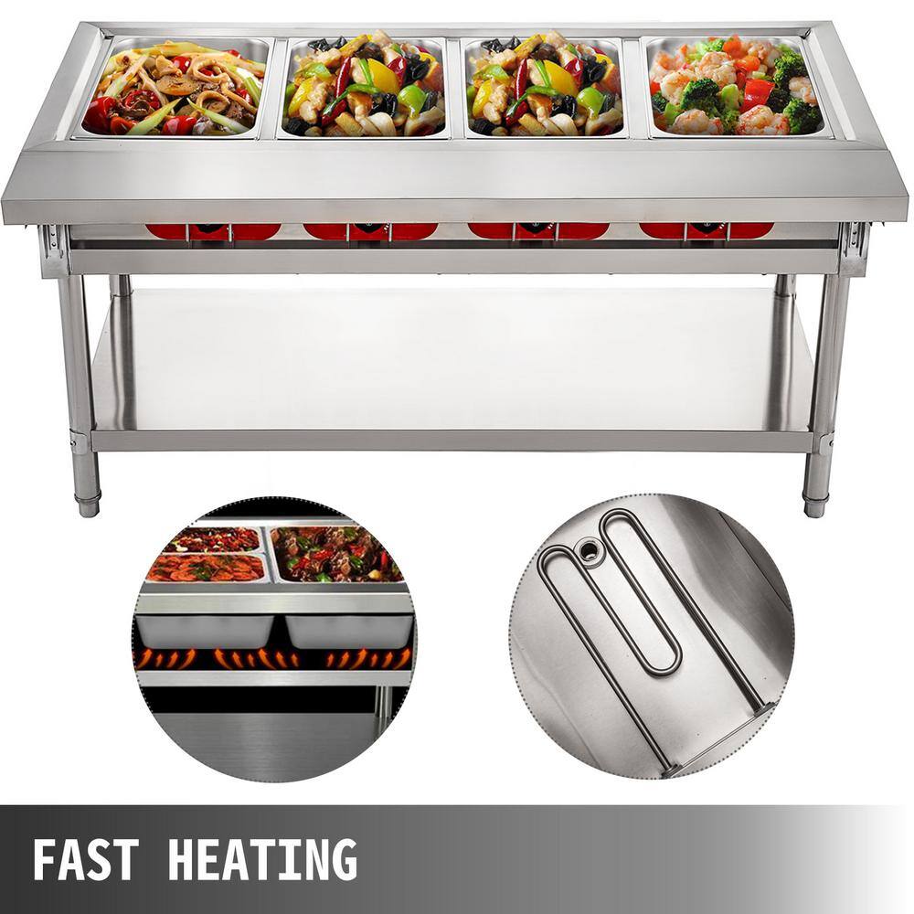 VEVOR Steam Table Food Warmer 4-Pot Commercial Electric Steam Table 21 qt. Electric Food Warmer with Cutting Board CJRT4G2000W000001V1