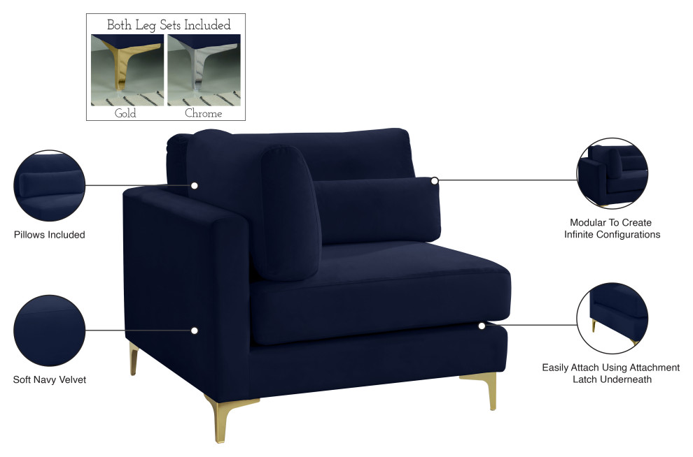 Julia Velvet Upholstered Modular Chair   Midcentury   Armchairs And Accent Chairs   by Meridian Furniture  Houzz