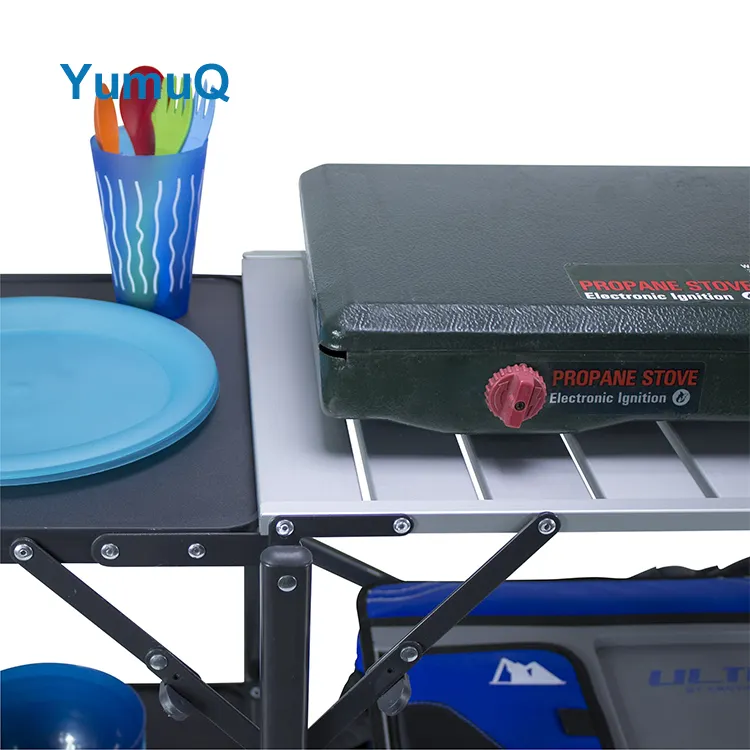 YumuQ Camp Portable Picnic Mobile Kitchen Station Cabinets Table Set Folding Storage With Windscreen