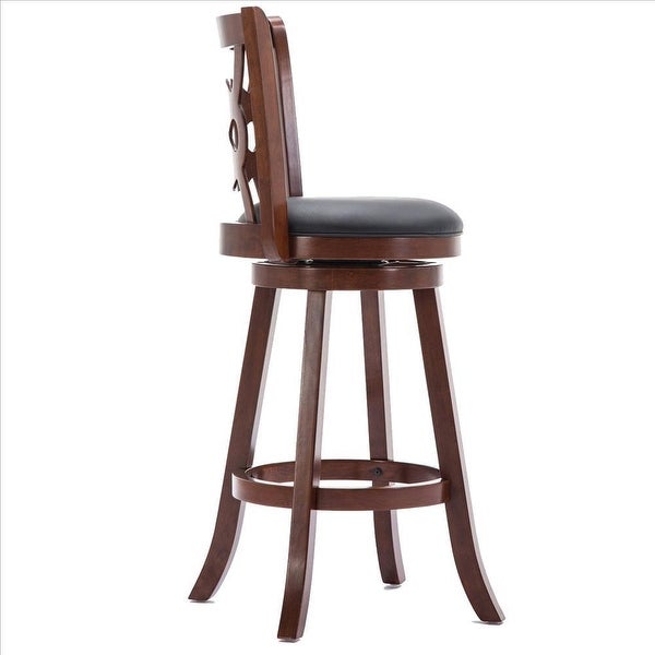 29 Inches Swivel Wooden Counter Stool with Geometric Back， Brown - 43.5 H x 17.5 W x 19.5 L Inches