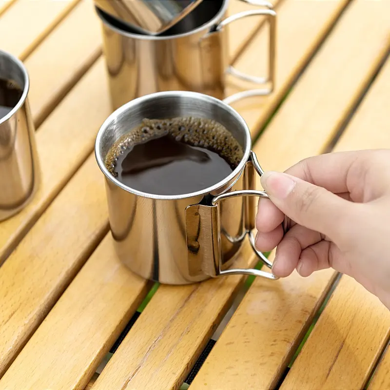 1.2L foldable camp cup outdoor camping   hiking portable mug with handle stainless steel single wall coffee metal cup drinkware