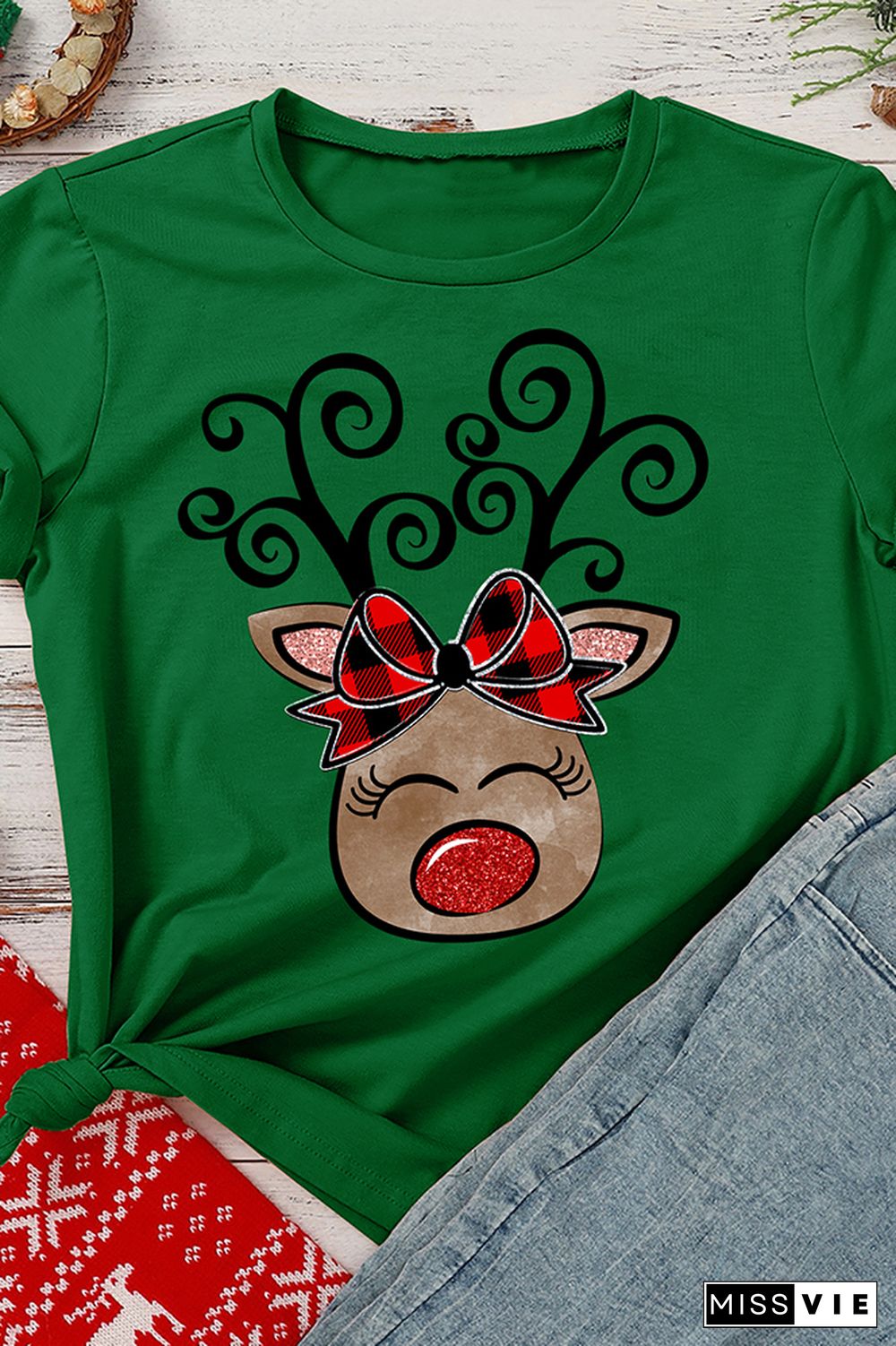 Merry Christmas Print Graphic Tees for Women Wholesale Short Sleeve T shirts Top