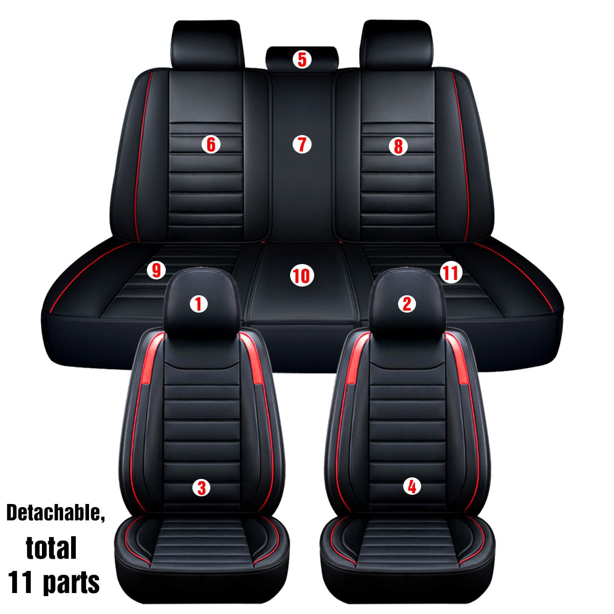 Universal Fit Car Seat Covers Set， 5 Seats Waterproof Leather Seat Covers Full Set for Cars SUV Van Pick-up Truck， Red