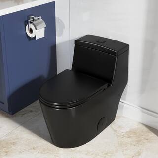 Hanikes One-Piece Toilet 1.11.6 GPF Dual Flush Elongated Toilet in Black Seat Included WaterSense Toilet AR80B