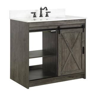 SUDIO Rafter 36 in. W Bath Vanity in Charcoal Gray with Engineered Stone Vanity Top in Carrara White with white Basin Rafter-36CG