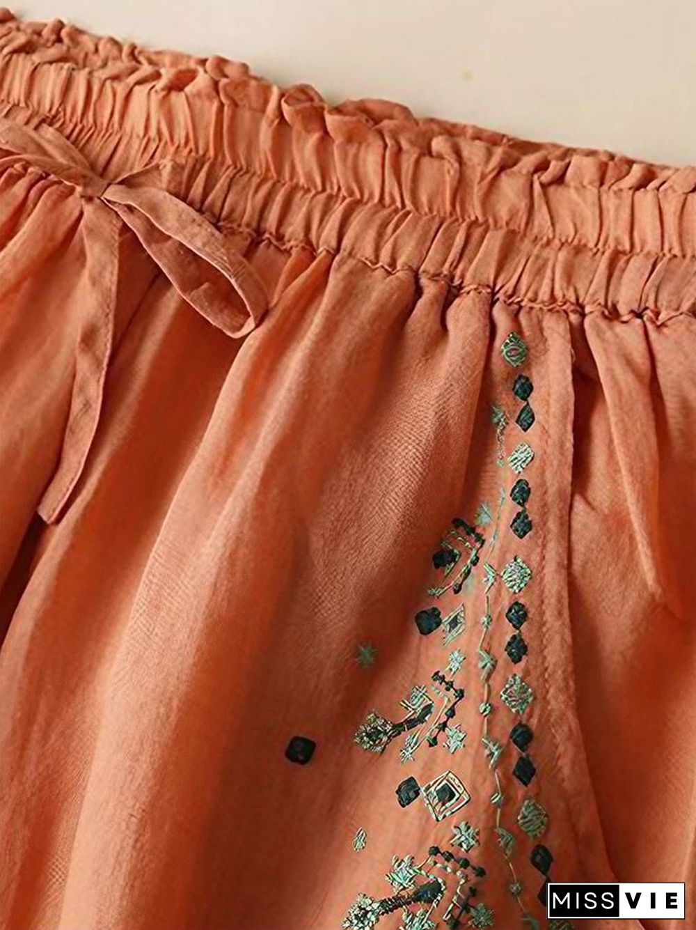 Cotton Linen Embroidered Mid-length Loose Artistic Casual Skirt