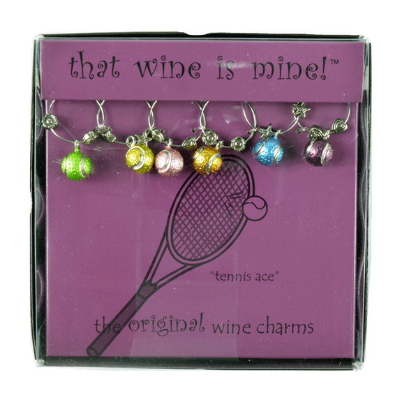 Pewter Tennis Ball Wine Glass Charms Hand Painted ...