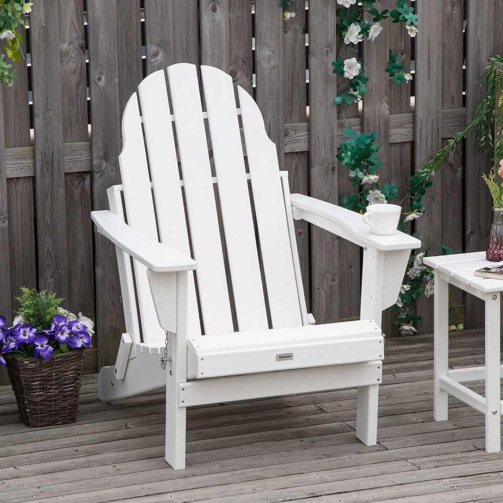 Outsunny Folding Adirondack Chair  HDPE Outdoor  Weather Plastic Lounge Beach Chairs for Patio Deck and Lawn Furniture