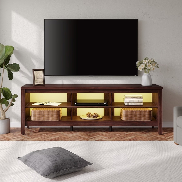 LED TV Stand for 65-75 Inch TV， TV Console with Warm White LED Light