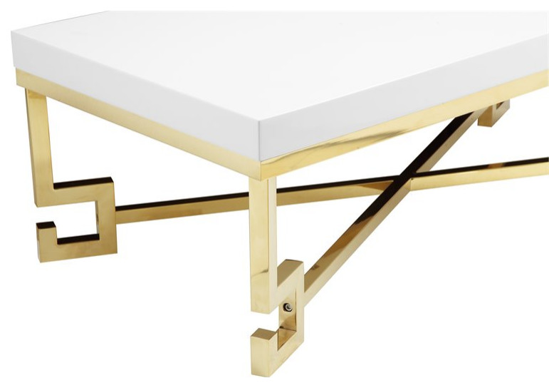 Pangea Home Sophia Stainless Steel Coffee Table in White Lacquer  ampGold   Contemporary   Coffee Tables   by Homesquare  Houzz