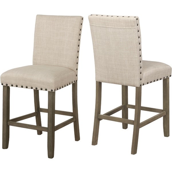 Classic Design Beige Upholsted Counter Height Dining Stools with Nailhead Trim (Set of 2)