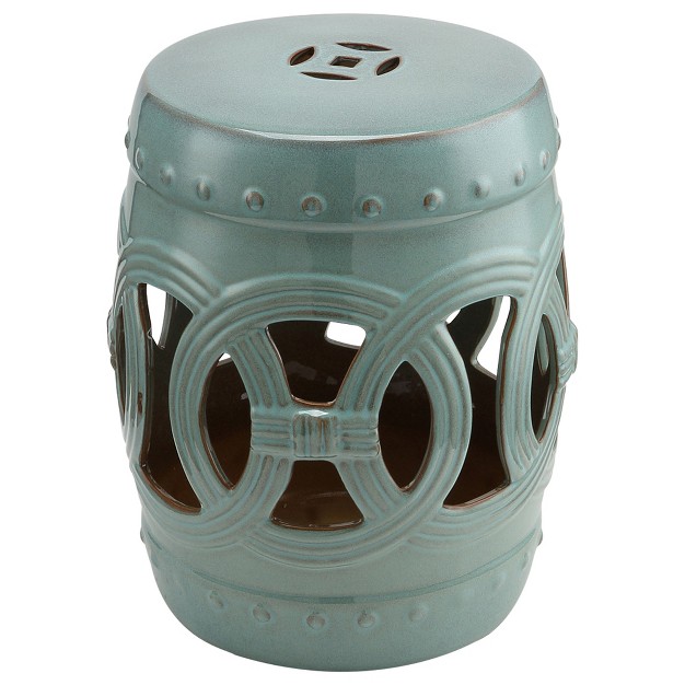 X 17 quot Ceramic Side Table Garden Stool With Knotted Ring Design amp Glazed Strong Materials