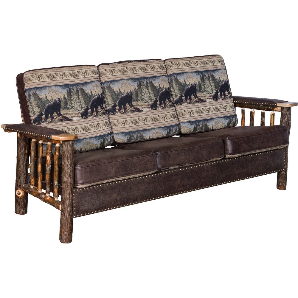 Hickory Log Sofa with Nail Head Trim