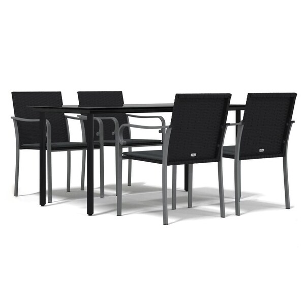 vidaXL Patio Dining Set Table and Chair with Cushions Poly Rattan and Steel