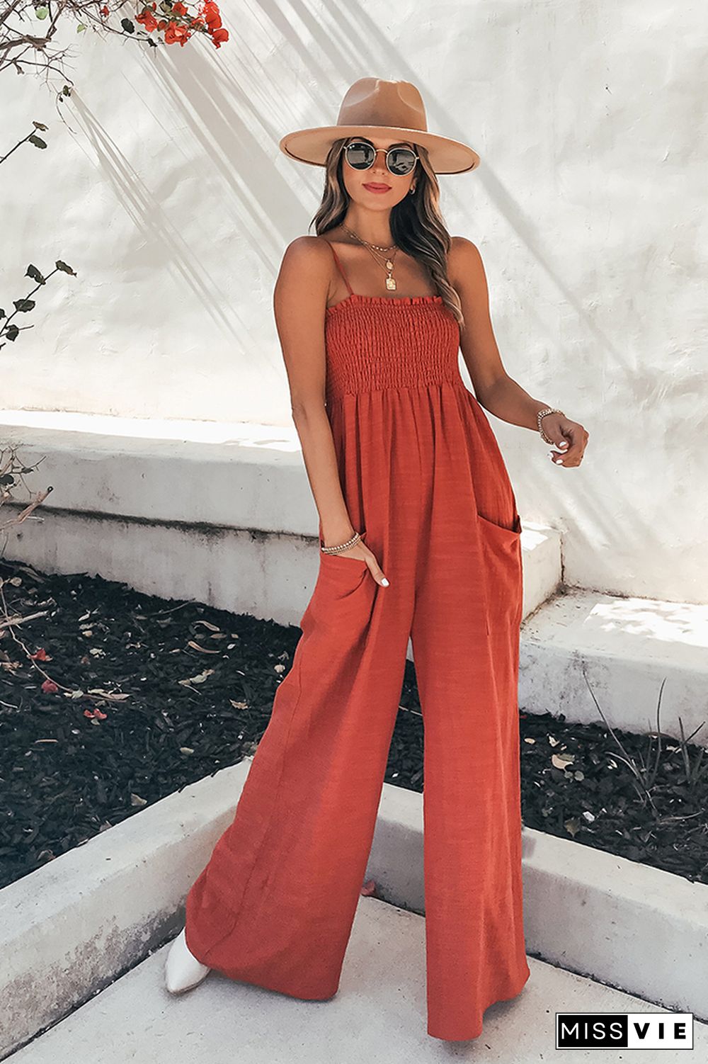 Strap Wide Leg Jumpsuit with Pockets