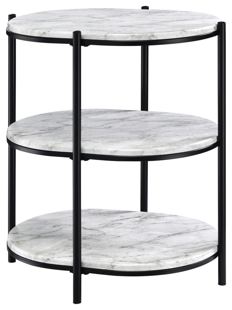 Renton 3 Tier Oval Table With Black Marble Shelves and Black Frame   Transitional   Side Tables And End Tables   by Office Star Products  Houzz