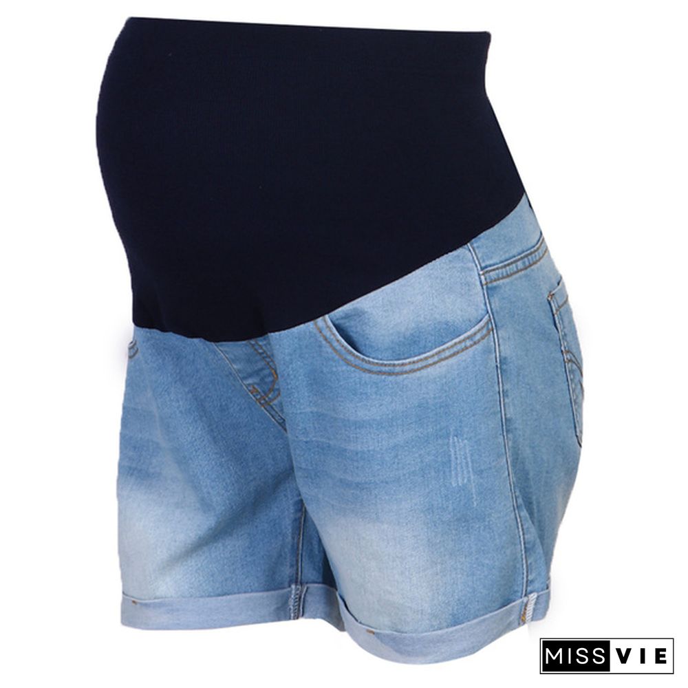 Summer Pregnant Women Denim Shorts Maternity Casual Elastic Waist Belly Shorts