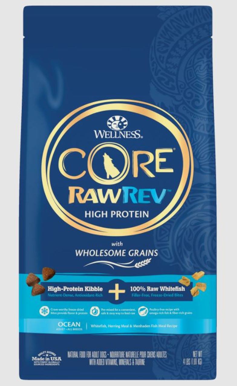 Wellness Core RawRev Wholesome Grains Ocean Whitefish Dry Dog Food， 18 Lbs.