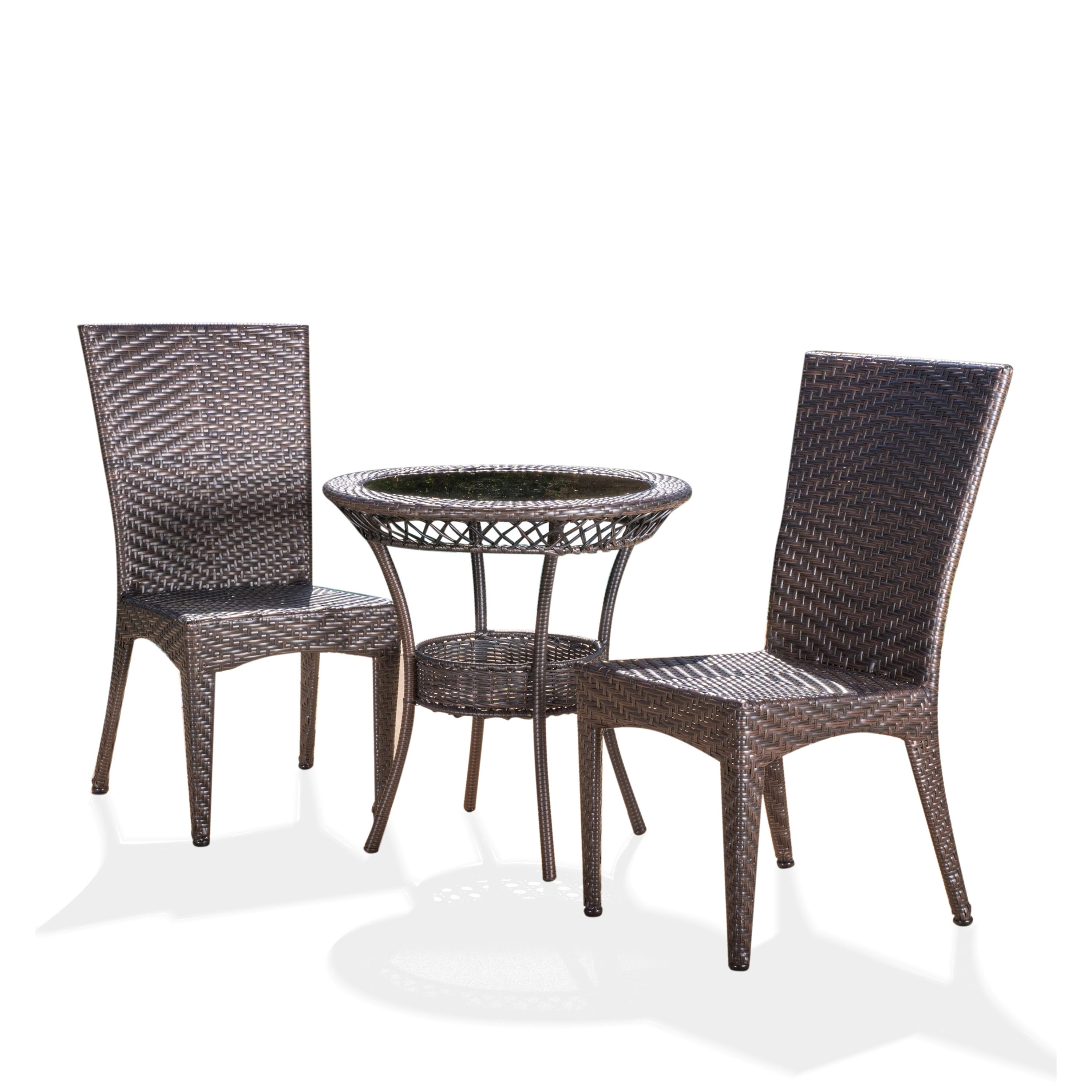 Solana Outdoor Multibrown Wicker 3pc Bistro Set