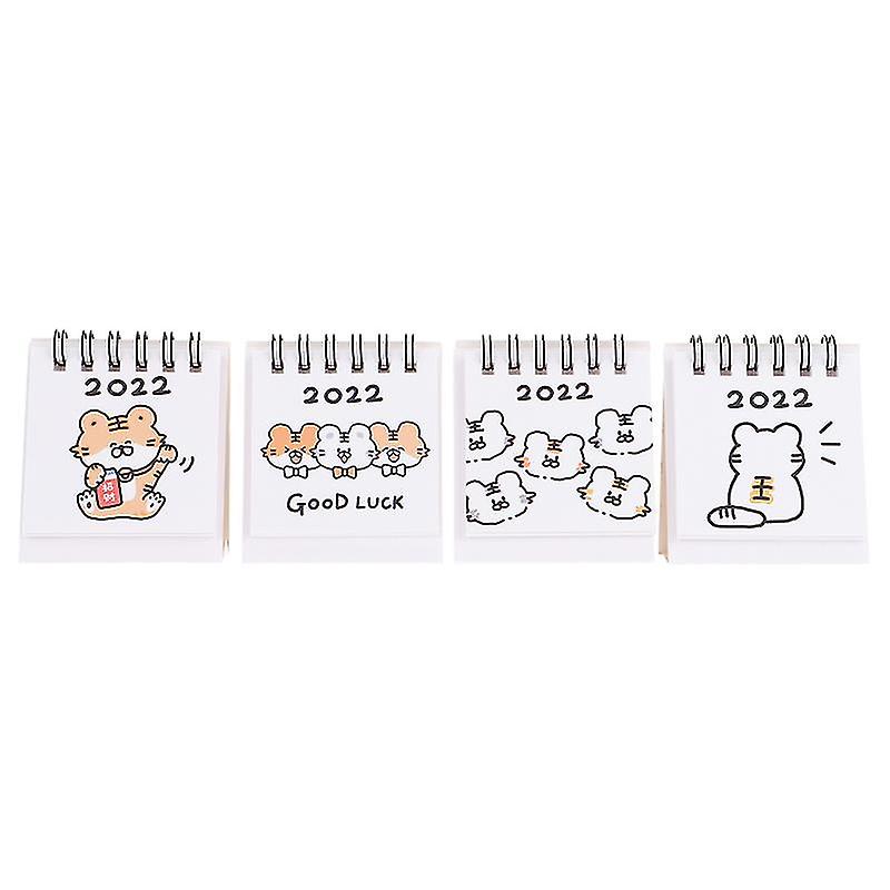 4 Pcs Portable 2022 Mini Calendar With Lovely Tiger Style For Desktop Office And Home