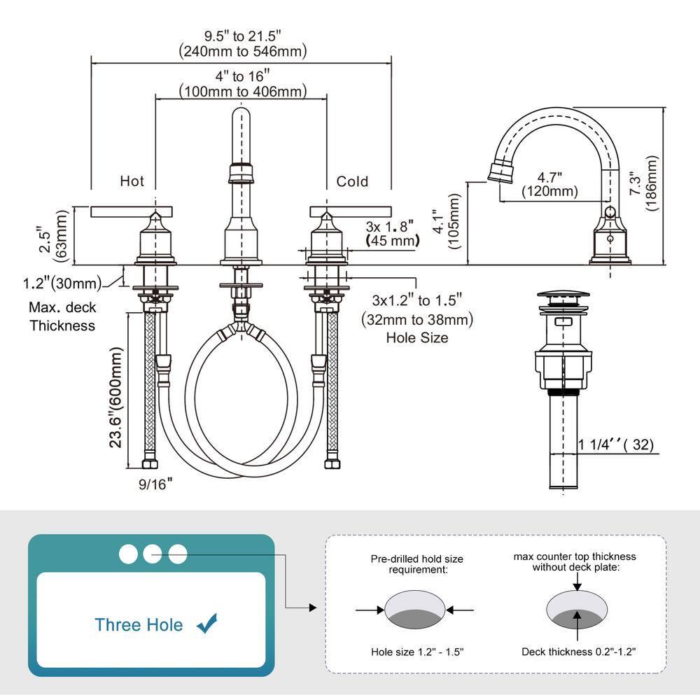 WOWOW 8 in Widespread DoubleHandle Bathroom Faucet with Drain Kit in Brushed Nickel