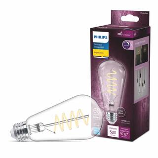 Philips 60-Watt Equivalent ST19 Spiral Filament Glass Dimmable E26 Vintage Edison LED Light Bulb Bright White 3000K (1-Pack) 565820