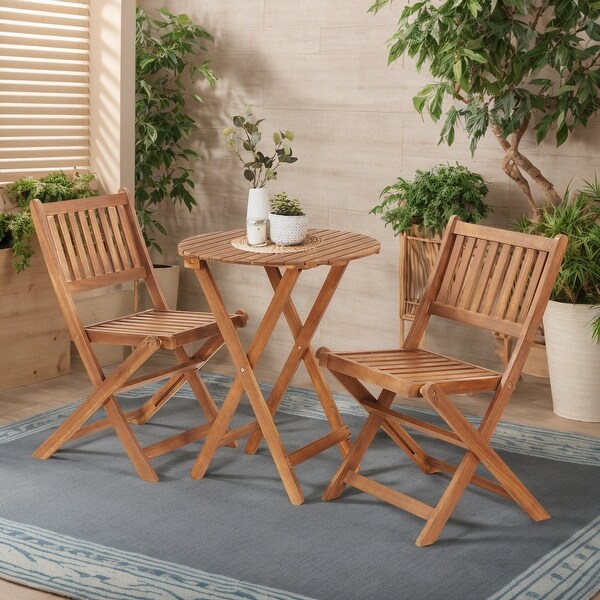 Outdoor Patio Bistro Set，3 Piece Wooden Furniture Sets with Round Table and Chairs