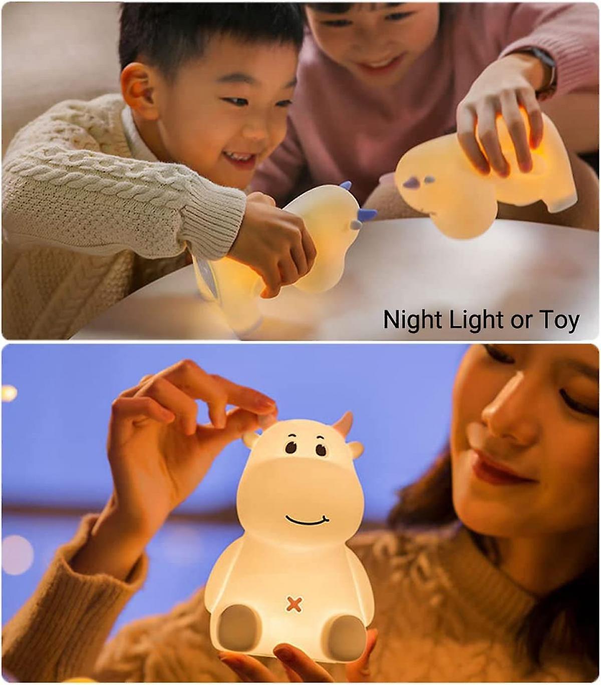 Cute Cow Night Light For Kids， Led Children Night Light Colour Changing Bedside Lamp Portable Animal Silicone Lamp， Usb Chargeable (blue)