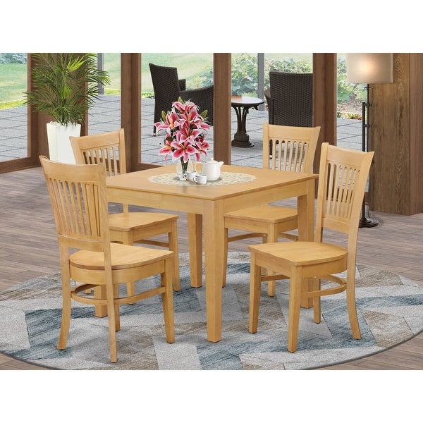 Wood Dining Set - a Square Kitchen Table and Dining Room Chairs Set - Oak Finish (Seat's Type Options)