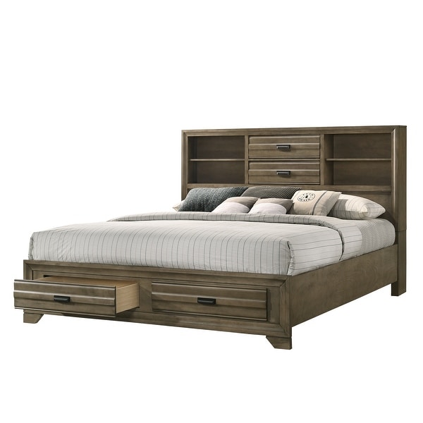 Roundhill Furniture Loiret Rubbed Gray Oak Finish Wood Storage Platform King Bedroom Set with Dresser， Mirror， Nightstand - - 31568122