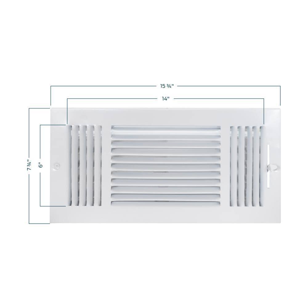 EZ-FLO 14 in. x 6 in. 3-Way Steel WallCeiling Register White 61616