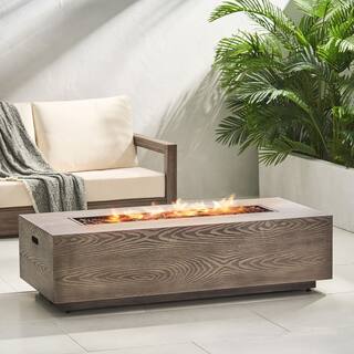 Noble House Mayfair Brown Wood Pattern Metal Rectangular Stone Fire Pit (No Tank Holder) 94369