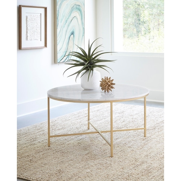 Coaster Furniture Ellison White and Gold Round X-cross Coffee Table