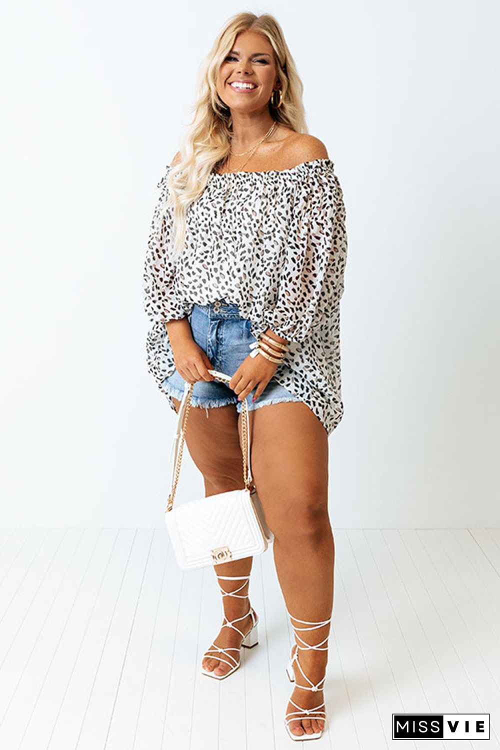 Cheetah Spotted Plus Size Off Shoulder Blouse