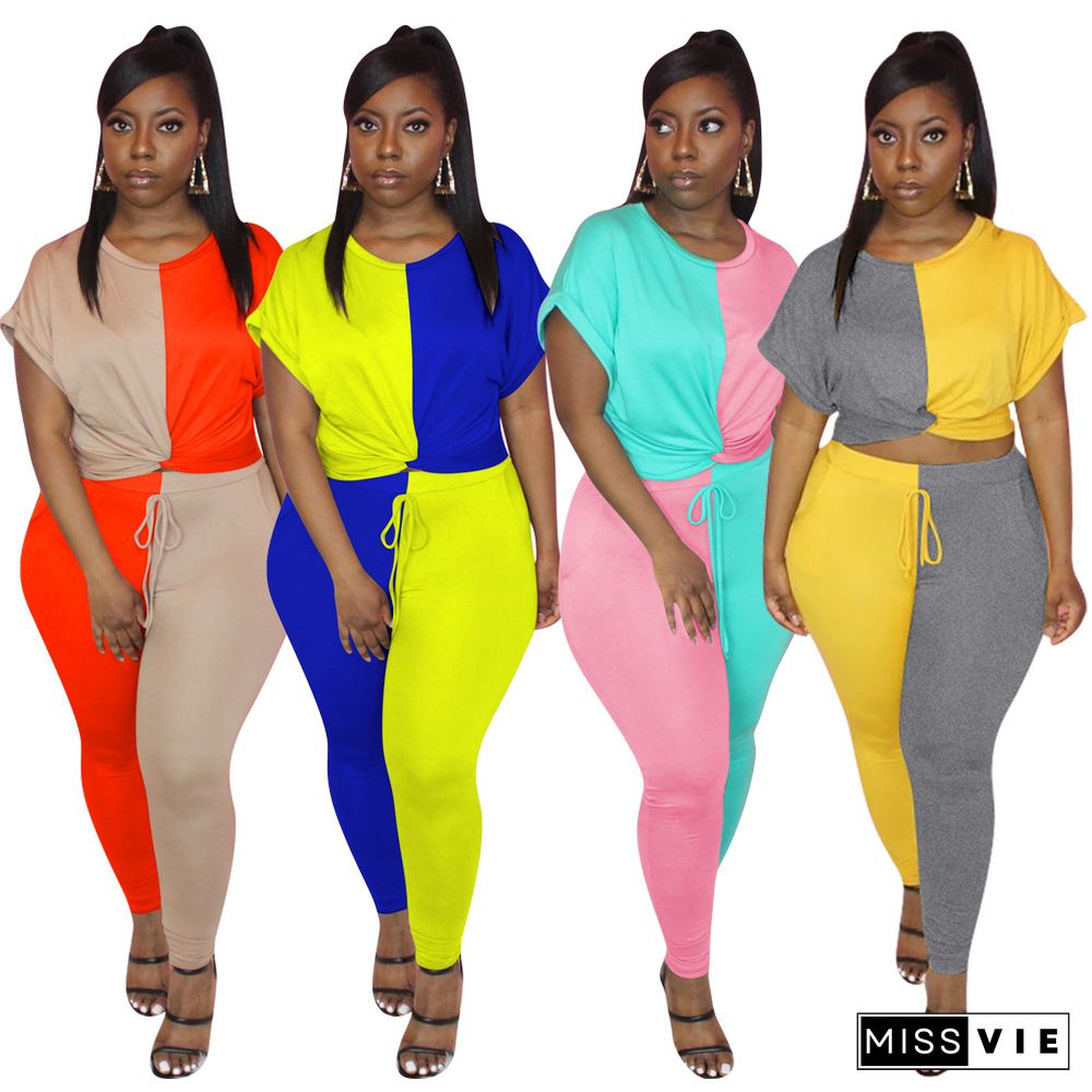 New Color Matching Short Sleeves Pants Two-Piece Set