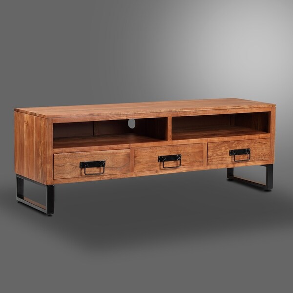 58''W Solid WoodandMetal Base TV Stand with 3 Storage Drawerand2 Shelf up to 65