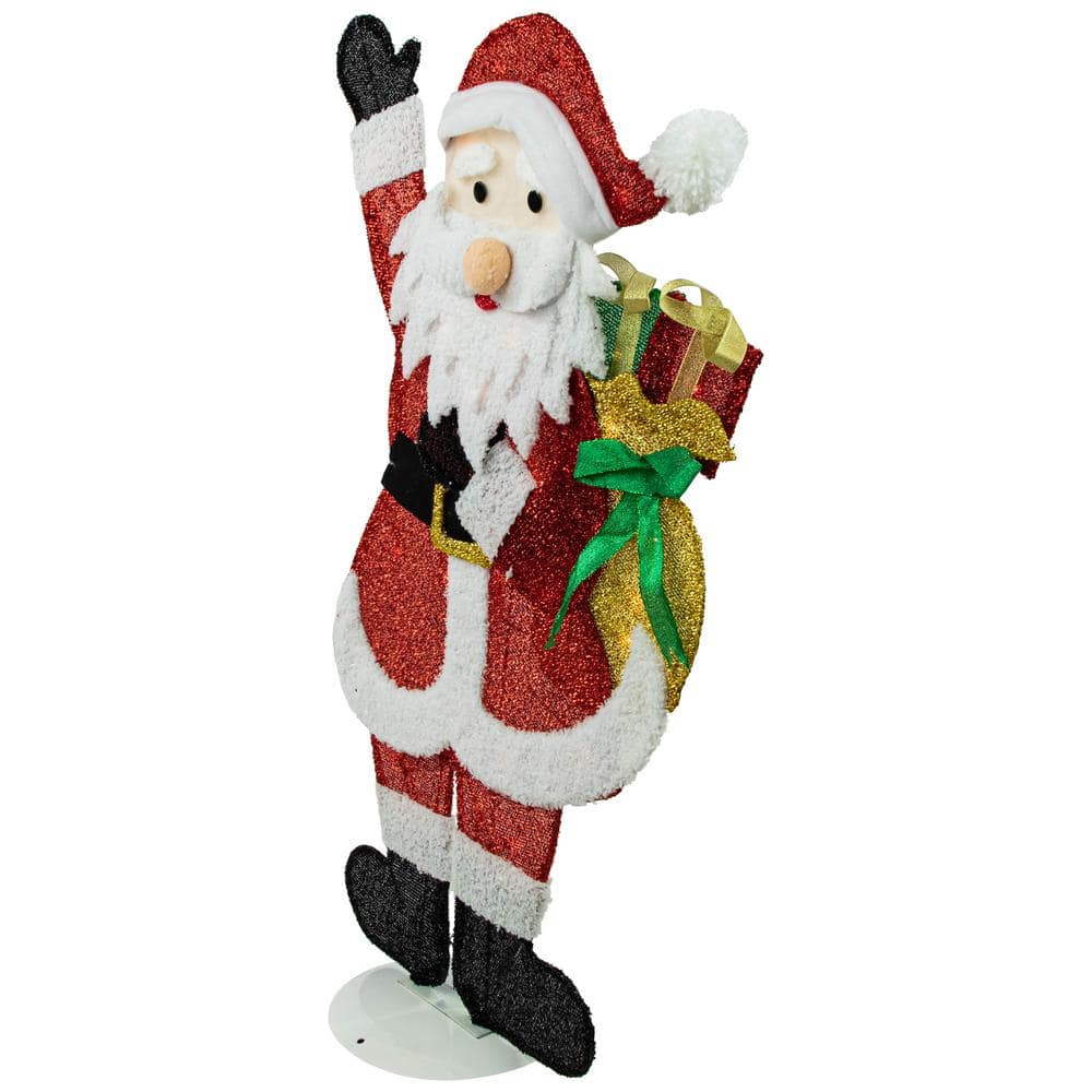 32 in. Red and White Lighted Waving Santa with Gifts Christmas Outdoor Decoration 31457981