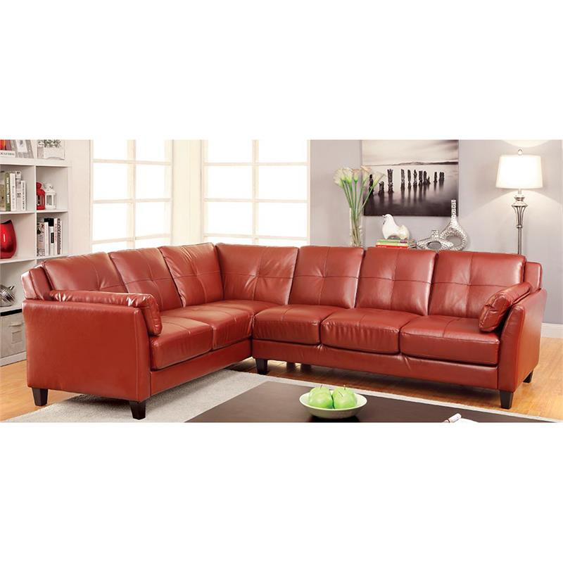 Furniture of America Billie Faux Leather L shaped Sectional in Red   Contemporary   Sectional Sofas   by Homesquare  Houzz