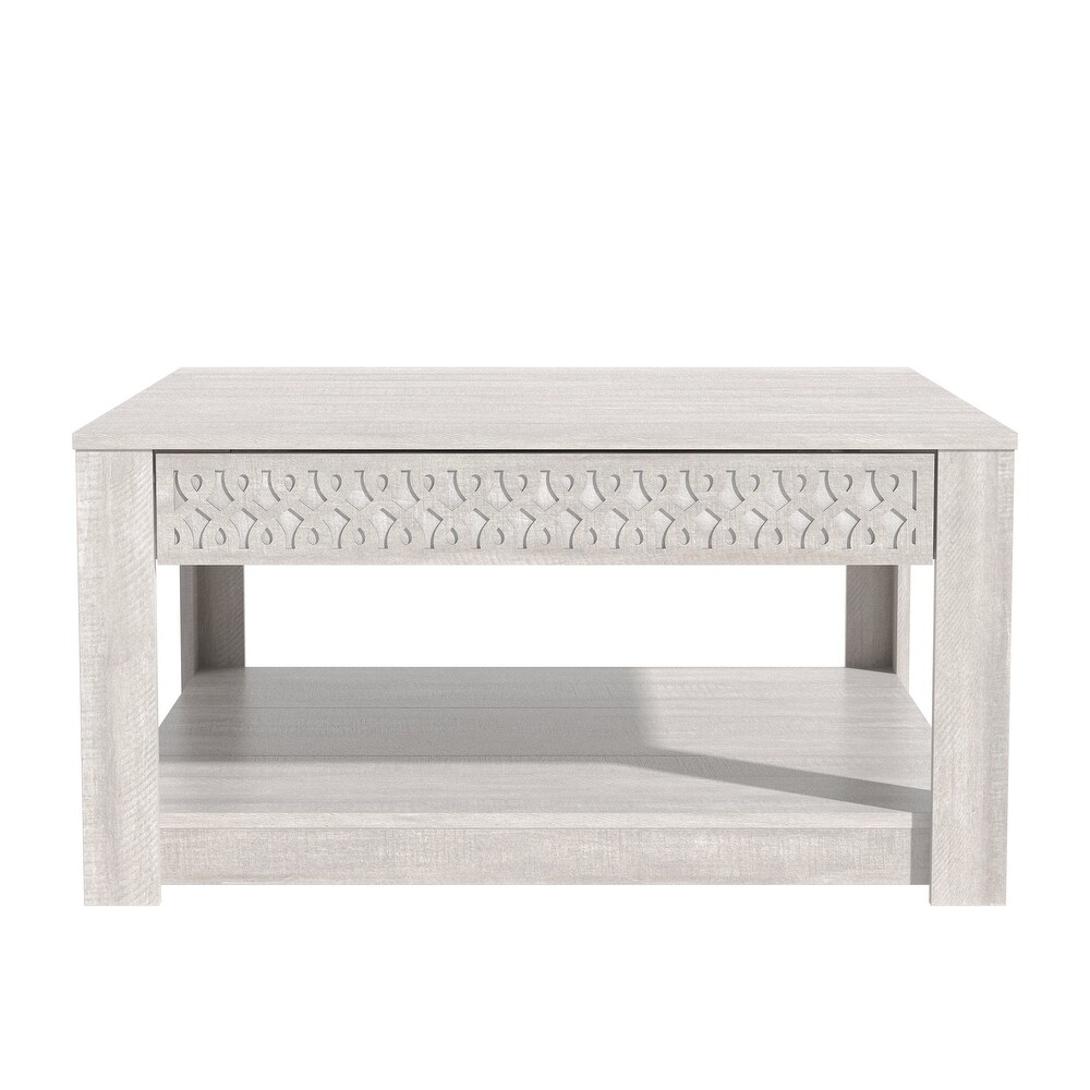 GALANO Japtur 31.5 in. Wood Top Square Laser Cut Coffee Table