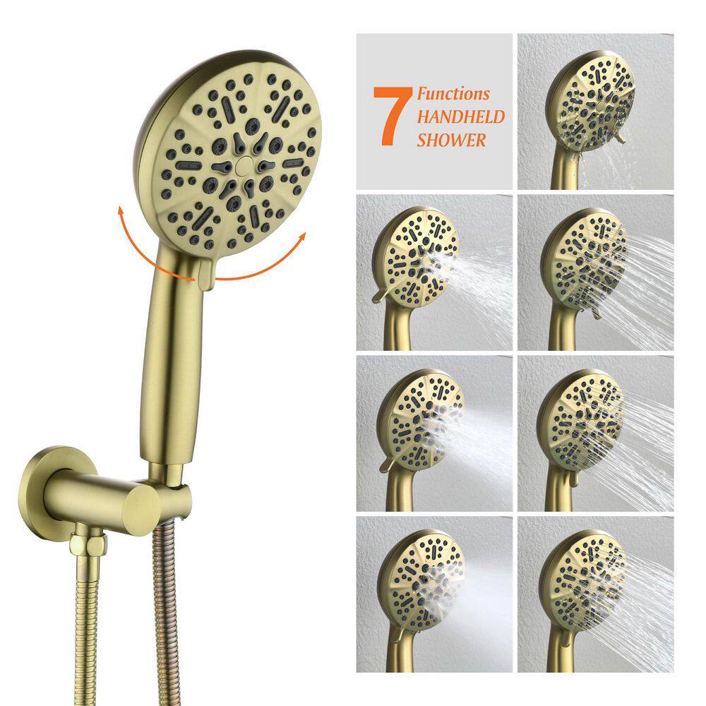 Boyel Living Wall Mount Single-Handle 7-Spray Tub and Shower Faucet with Handheld Shower Head in Brushed Gold (Valve Included) BL-88026BG