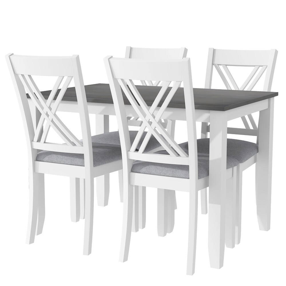 Wood 5 Piece Dining Table Set with 4 X Back Upholstered Chairs