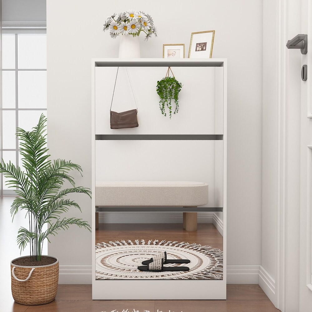 Narrow Shoe Storage Cabinet with Mirror