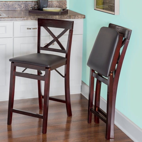 Porch and Den Expresso Folding Counter Stool with Faux Leather Seat