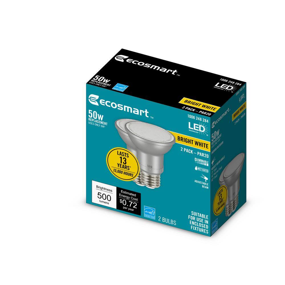 EcoSmart 50-Watt Equivalent PAR20 Dimmable Adjustable Beam Angle LED Light Bulb Bright White (2-Pack) A20PR2050WESD32